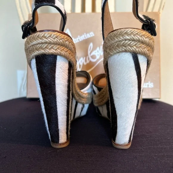 Authentic Christian Louboutin Tigresse 120mm Pony Hair Wedge Sz 36.
